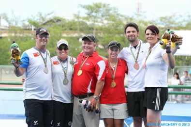 Il podio mixed team compound a Cali (Col)