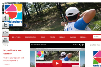 La home page del nuovo sito World Archery Europe