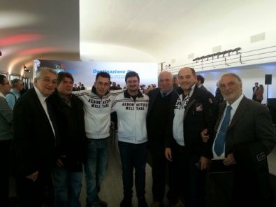 Il trio olimpico di Londra con il coach Di Buò, il Presidente Scarzella il viceresidente Spigarelli e il segretario Carboni