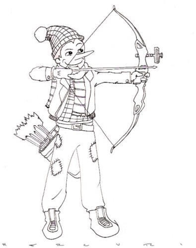 Il Pinocchio arciere disegnato dall'azzurra Manuela Mercuri