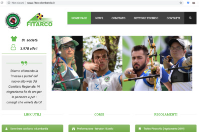 La home page del sito Fitarco Lombardia
