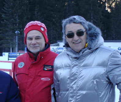 Antonio Aita e il Presidente Scarzella a Forni Avoltri per una competizione di Ski Archery
